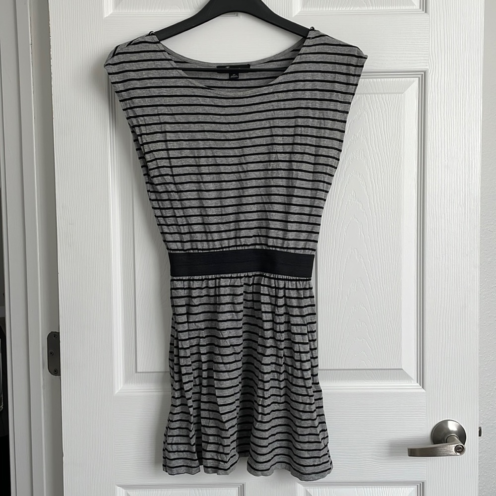 Elastic Waist A-Line Hourglass Cap Sleeve Horizontal Striped Stretchy Dress